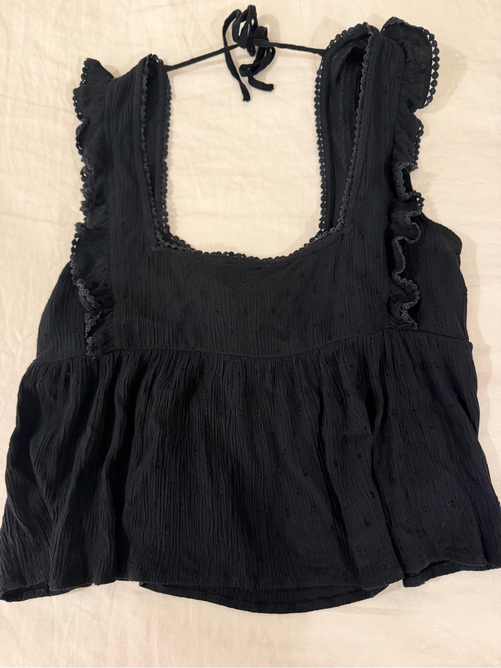 O'Neill Black Ruffle-Trim Sleeveless Tank Top